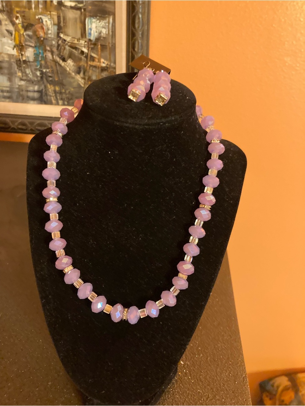Lilac Faceted Bead Necklace and Matching Earrings - Elegant Women's Jewelry